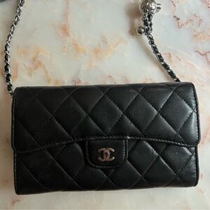 CHANEL Black Quilted Leather Chain Wallet On Chain (WOC)